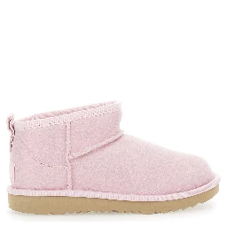 Classic Ultra Mini Pink Ankle Boots with Shearling Lining in Leather Girl