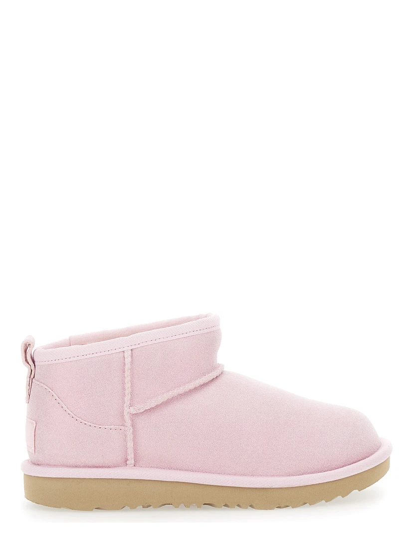 Classic Ultra Mini Pink Ankle Boots with Shearling Lining in Leather Girl