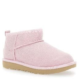 Classic Ultra Mini Pink Ankle Boots with Shearling Lining in Leather Girl
