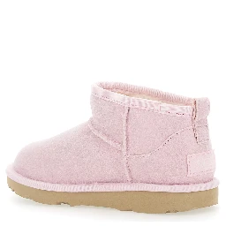 Classic Ultra Mini Pink Ankle Boots with Shearling Lining in Leather Girl