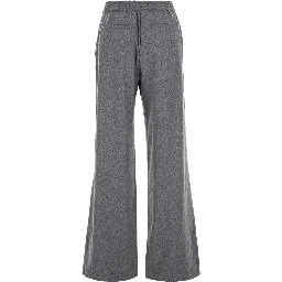 Grey Pants with Elastic Waist and Pleated Design in Wool Blend Woman