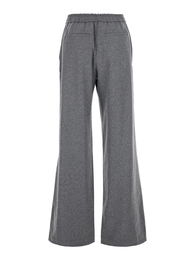 Grey Pants with Elastic Waist and Pleated Design in Wool Blend Woman