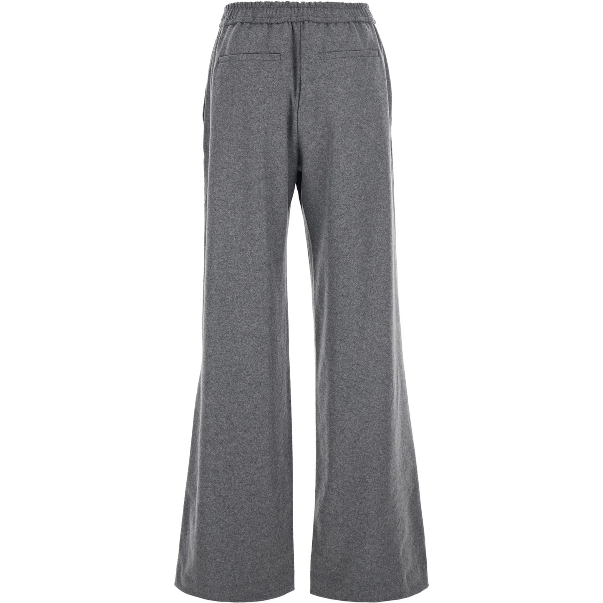 Grey Pants with Elastic Waist and Pleated Design in Wool Blend Woman
