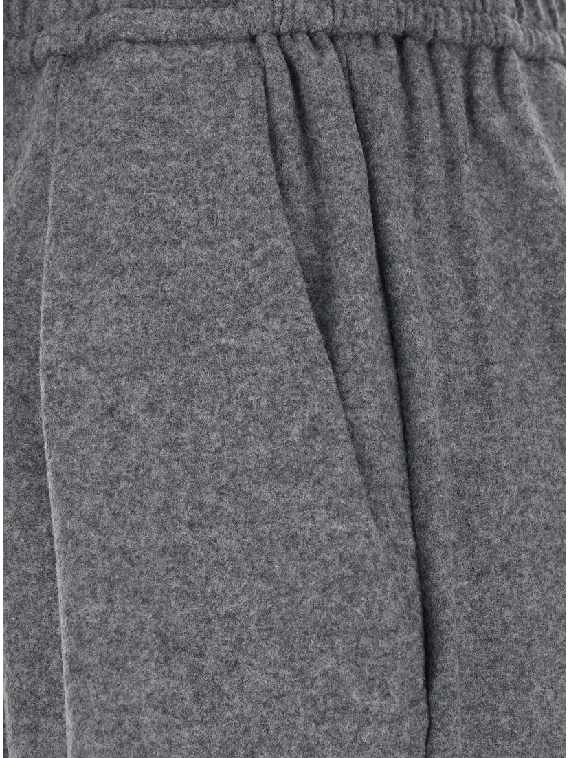 Grey Pants with Elastic Waist and Pleated Design in Wool Blend Woman