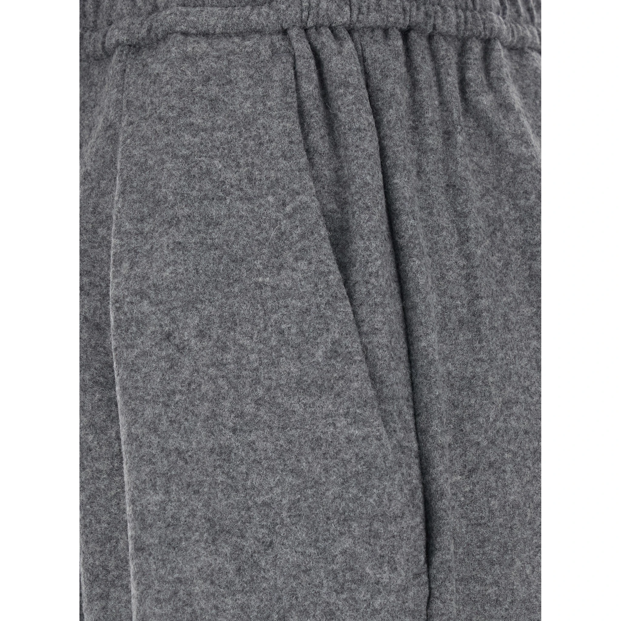 Grey Pants with Elastic Waist and Pleated Design in Wool Blend Woman