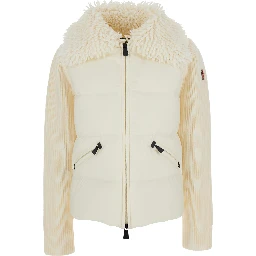 White Jacket with Covered Collar and Logo Patch on the Sleeve in Tech Fabric Woman