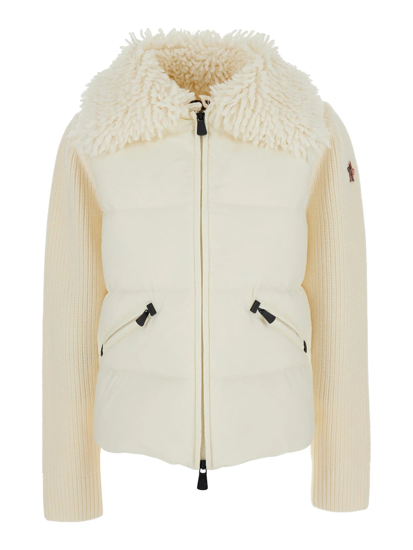 White Jacket with Covered Collar and Logo Patch on the Sleeve in Tech Fabric Woman