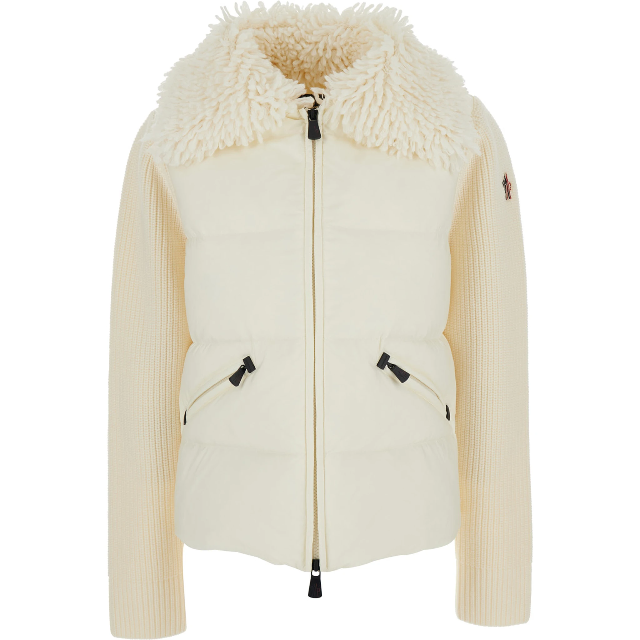 White Jacket with Covered Collar and Logo Patch on the Sleeve in Tech Fabric Woman