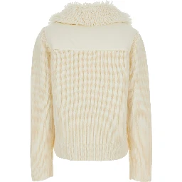 White Jacket with Covered Collar and Logo Patch on the Sleeve in Tech Fabric Woman