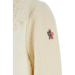 White Jacket with Covered Collar and Logo Patch on the Sleeve in Tech Fabric Woman