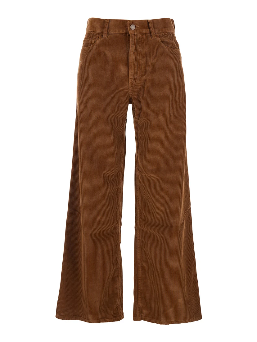 Jolene Brown Jeans with Logo Patch on the Back in Corduroy Woman