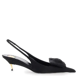 Dakota Black Slingback Pumps with Square Toe with Embossed Floral Detail in Viscose Blend and Silk Woman