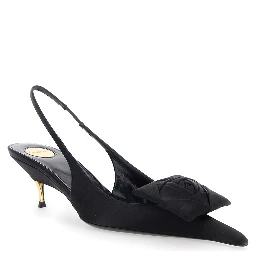Dakota Black Slingback Pumps with Square Toe with Embossed Floral Detail in Viscose Blend and Silk Woman