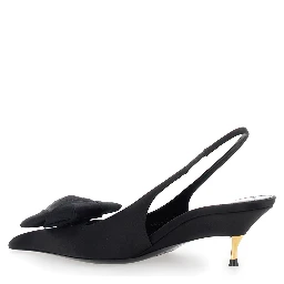 Dakota Black Slingback Pumps with Square Toe with Embossed Floral Detail in Viscose Blend and Silk Woman