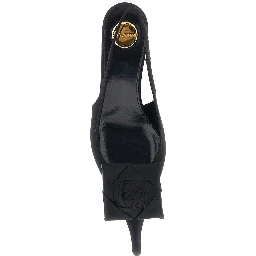 Dakota Black Slingback Pumps with Square Toe with Embossed Floral Detail in Viscose Blend and Silk Woman