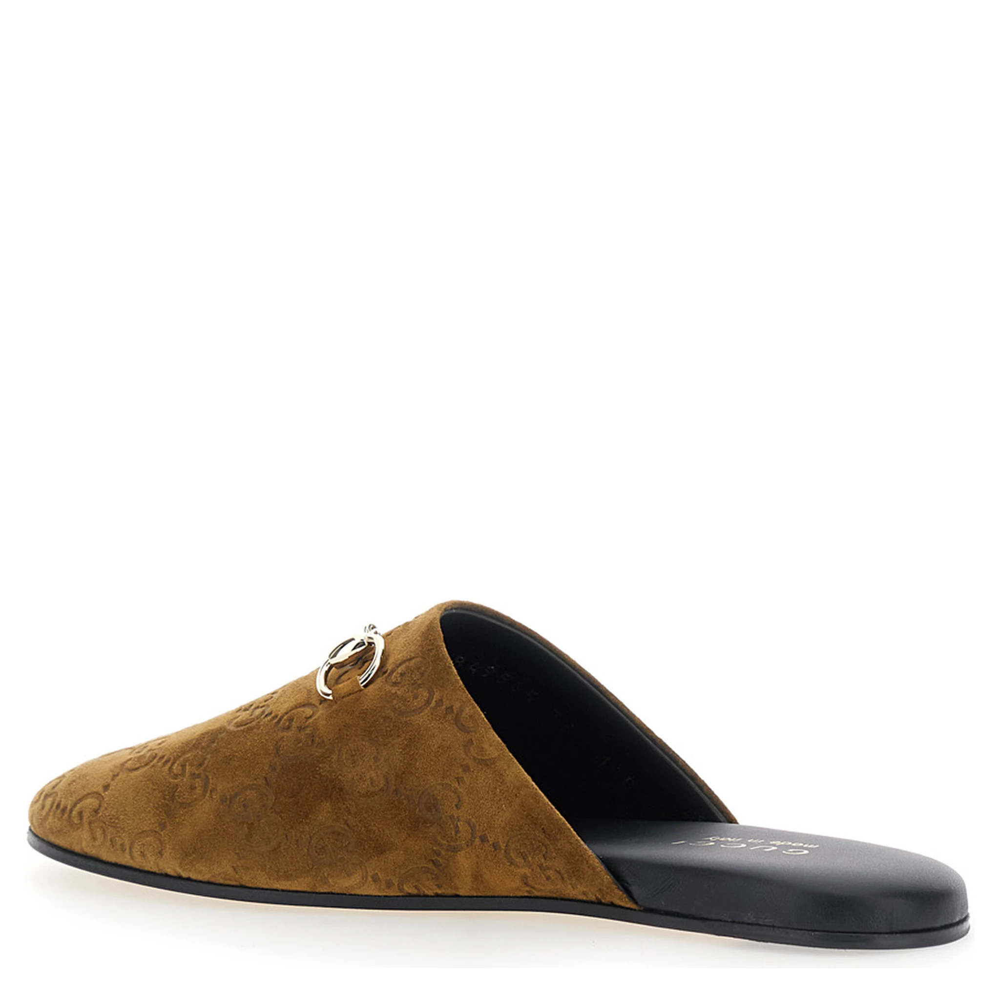 Brown Mule with Horsebit on the Front and All-Over GG Motif in Suede Woman