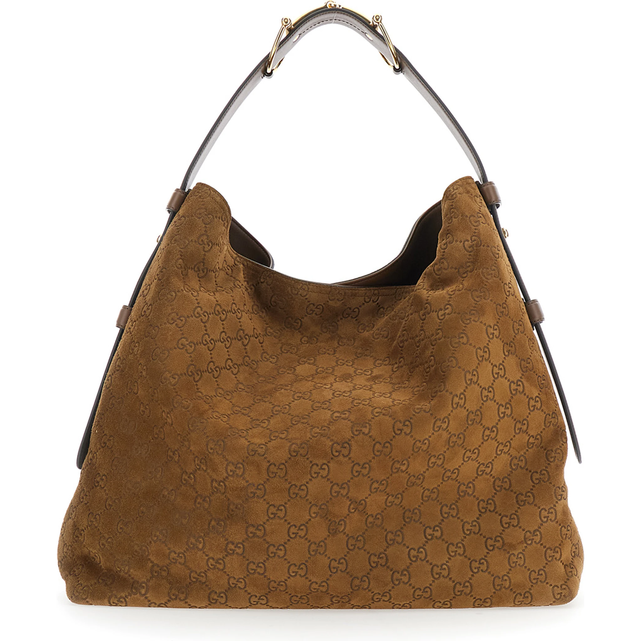 Beatrix Large Brown Shoulder Bag with All-Over GG Motif in Suede Woman