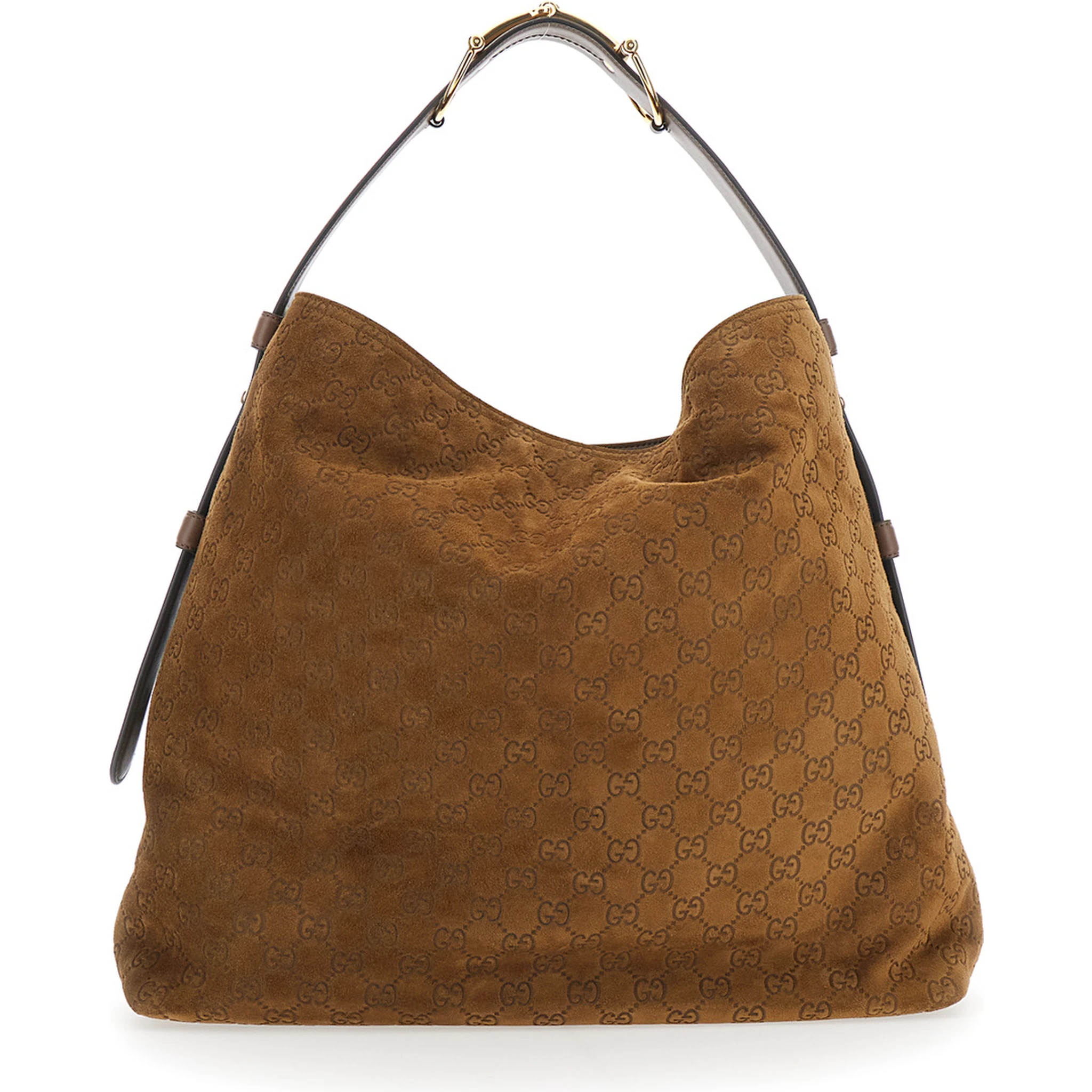 Beatrix Large Brown Shoulder Bag with All-Over GG Motif in Suede Woman