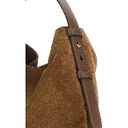 Beatrix Large Brown Shoulder Bag with All-Over GG Motif in Suede Woman