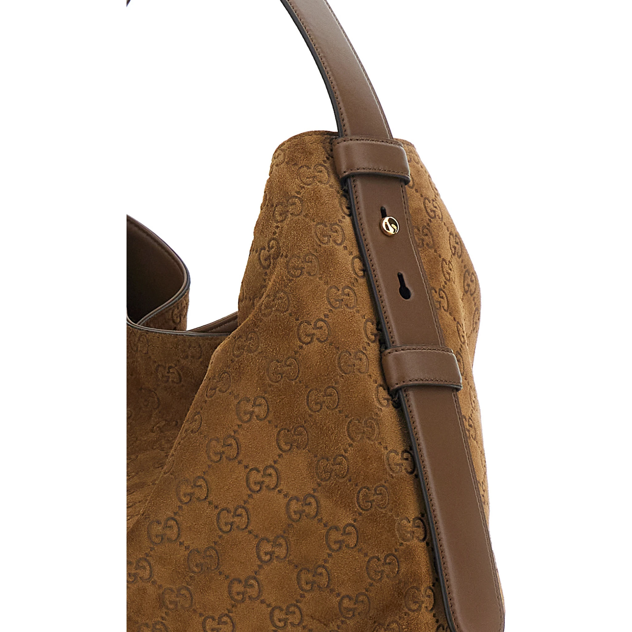 Beatrix Large Brown Shoulder Bag with All-Over GG Motif in Suede Woman