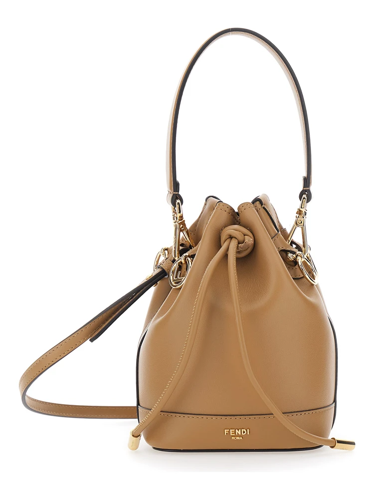 Mon Tresor Mini Beige Handbag with Removable Shoulder Strap and Logo Lettering in Leather Woman