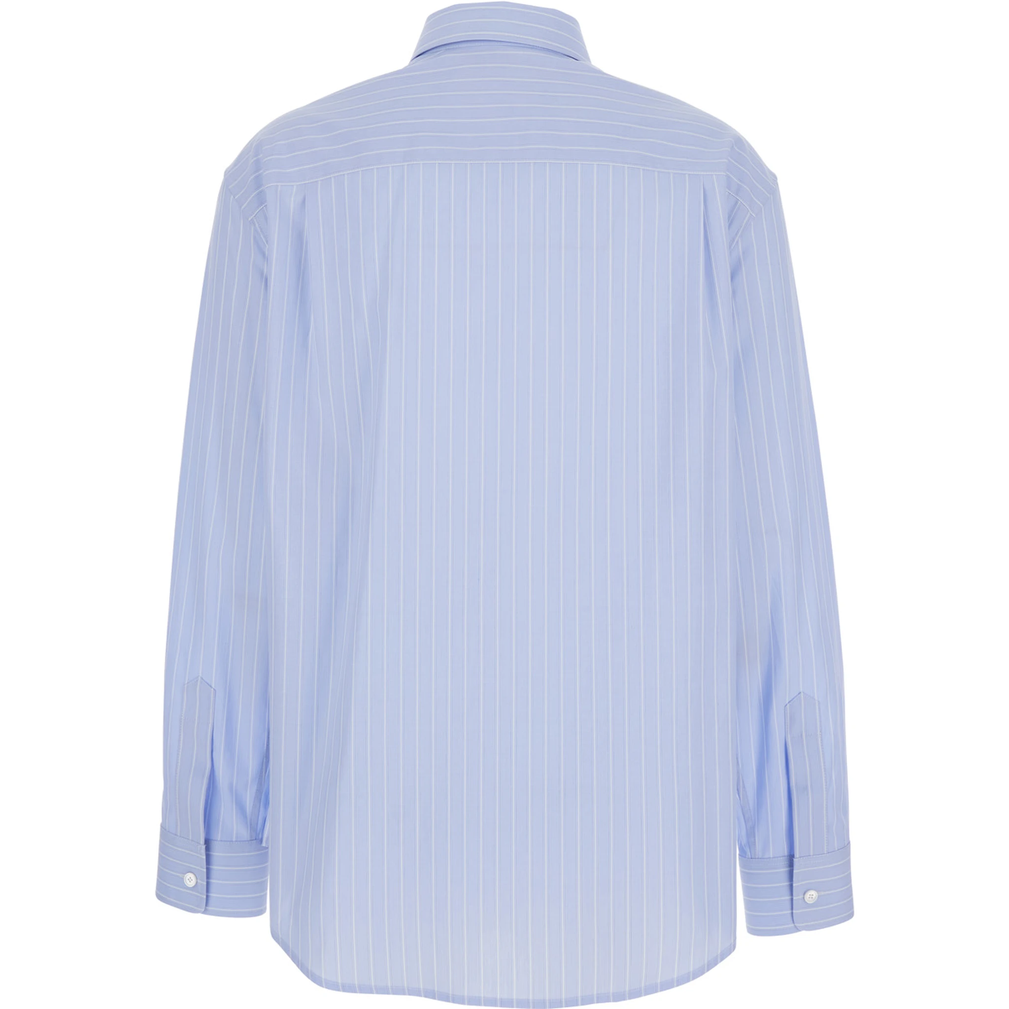 Light Blue Shirt with All-Over Stripe Motif and Embroidered Chest Logo in Cotton Woman