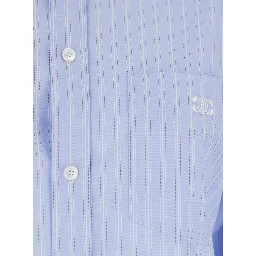 Light Blue Shirt with All-Over Stripe Motif and Embroidered Chest Logo in Cotton Woman