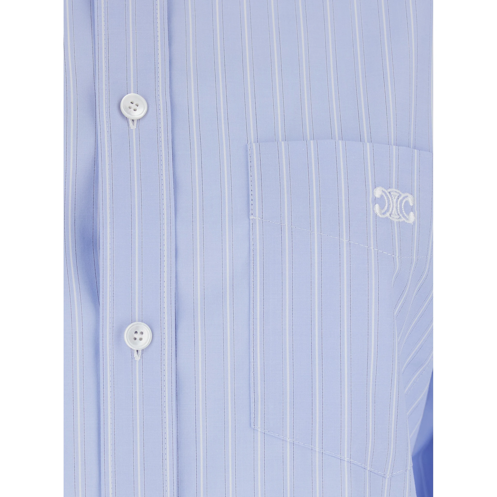 Light Blue Shirt with All-Over Stripe Motif and Embroidered Chest Logo in Cotton Woman