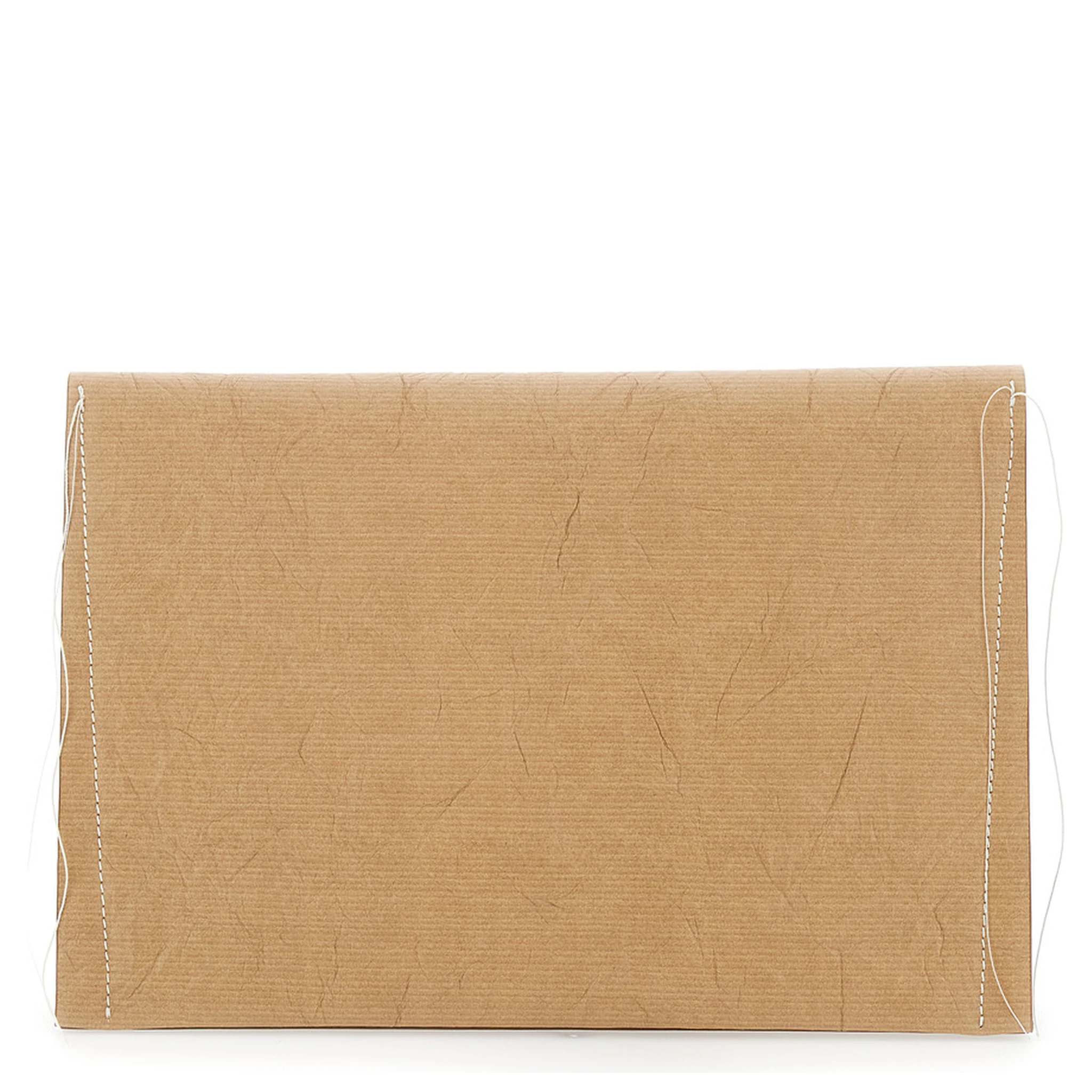 Beige Clutch Bag with Crinkled Effect and Logo Lettering on the Front in Leather Woman