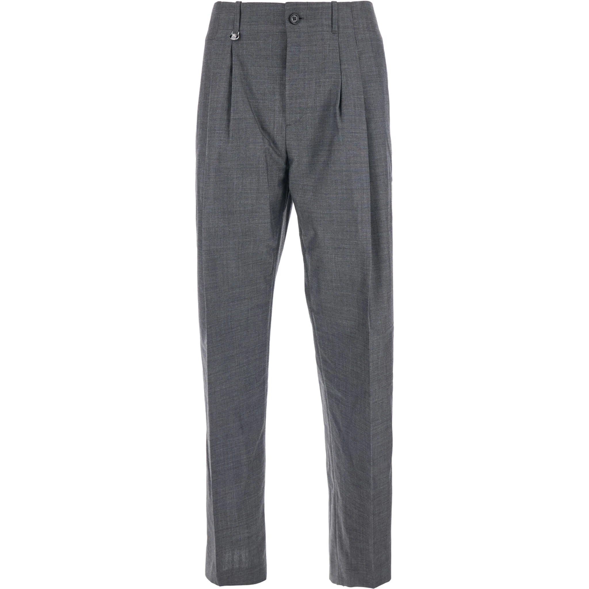 Grey Pants with Logo Pendant on the Front in Wool Man