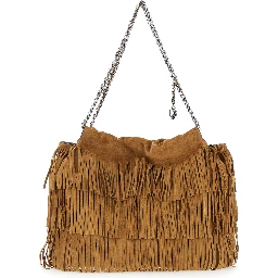 Fleming Brown Shoulder Bag with Chain Strap and Fringe Design in Suede Woman