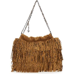 Fleming Brown Shoulder Bag with Chain Strap and Fringe Design in Suede Woman