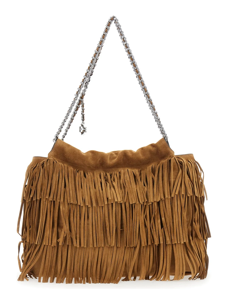 Fleming Brown Shoulder Bag with Chain Strap and Fringe Design in Suede Woman alternative