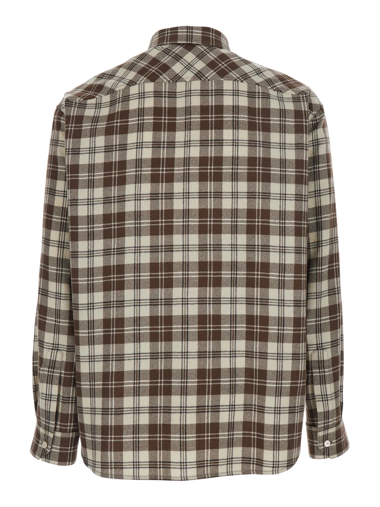 Brown Shirt with Checked Motif and Triomphe Logo Embroidered on the Front in Cotton Man alternative