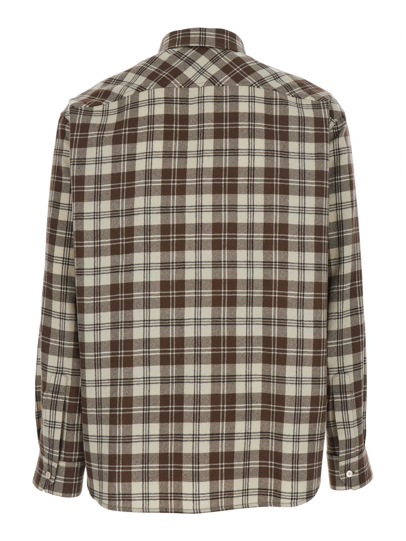 Brown Shirt with Checked Motif and Triomphe Logo Embroidered on the Front in Cotton Man