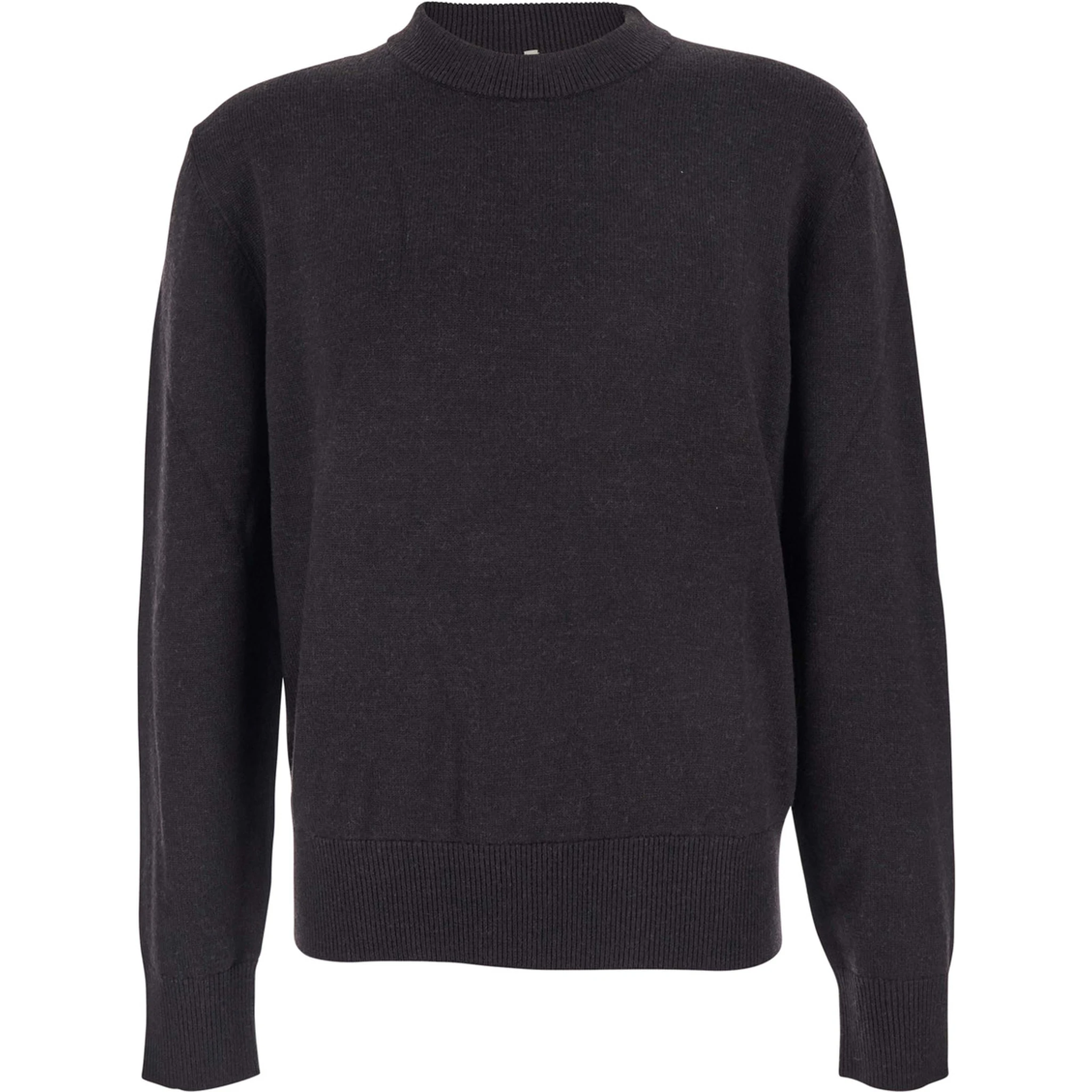 Dark Brown Crew Neck Sweater with Dropped Shoulder in Wool Blend Man