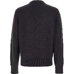 Dark Brown Crew Neck Sweater with Dropped Shoulder in Wool Blend Man