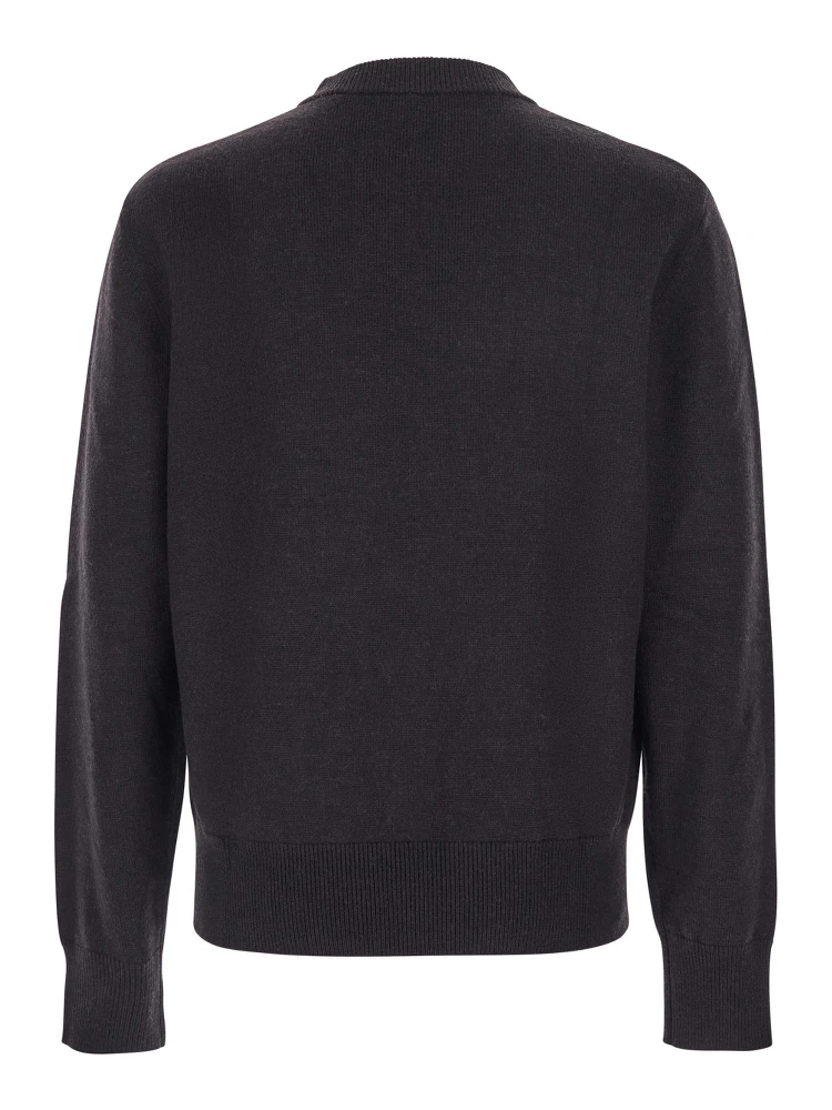 Dark Brown Crew Neck Sweater with Dropped Shoulder in Wool Blend Man alternative