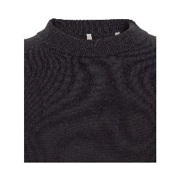 Dark Brown Crew Neck Sweater with Dropped Shoulder in Wool Blend Man