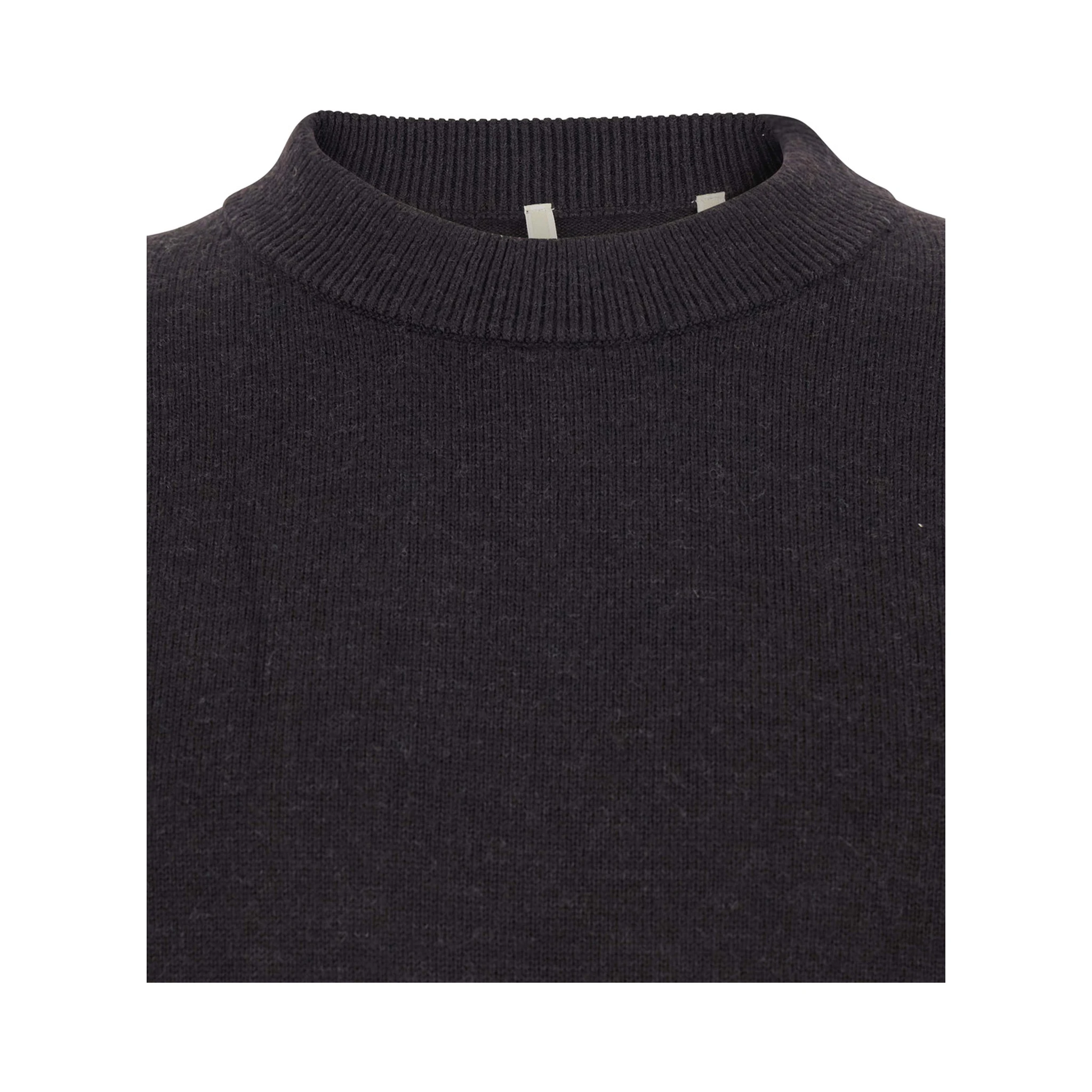 Dark Brown Crew Neck Sweater with Dropped Shoulder in Wool Blend Man