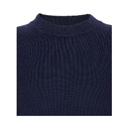 Blue Crew Neck Sweater with Dropped Shoulder in Wool Blend Man