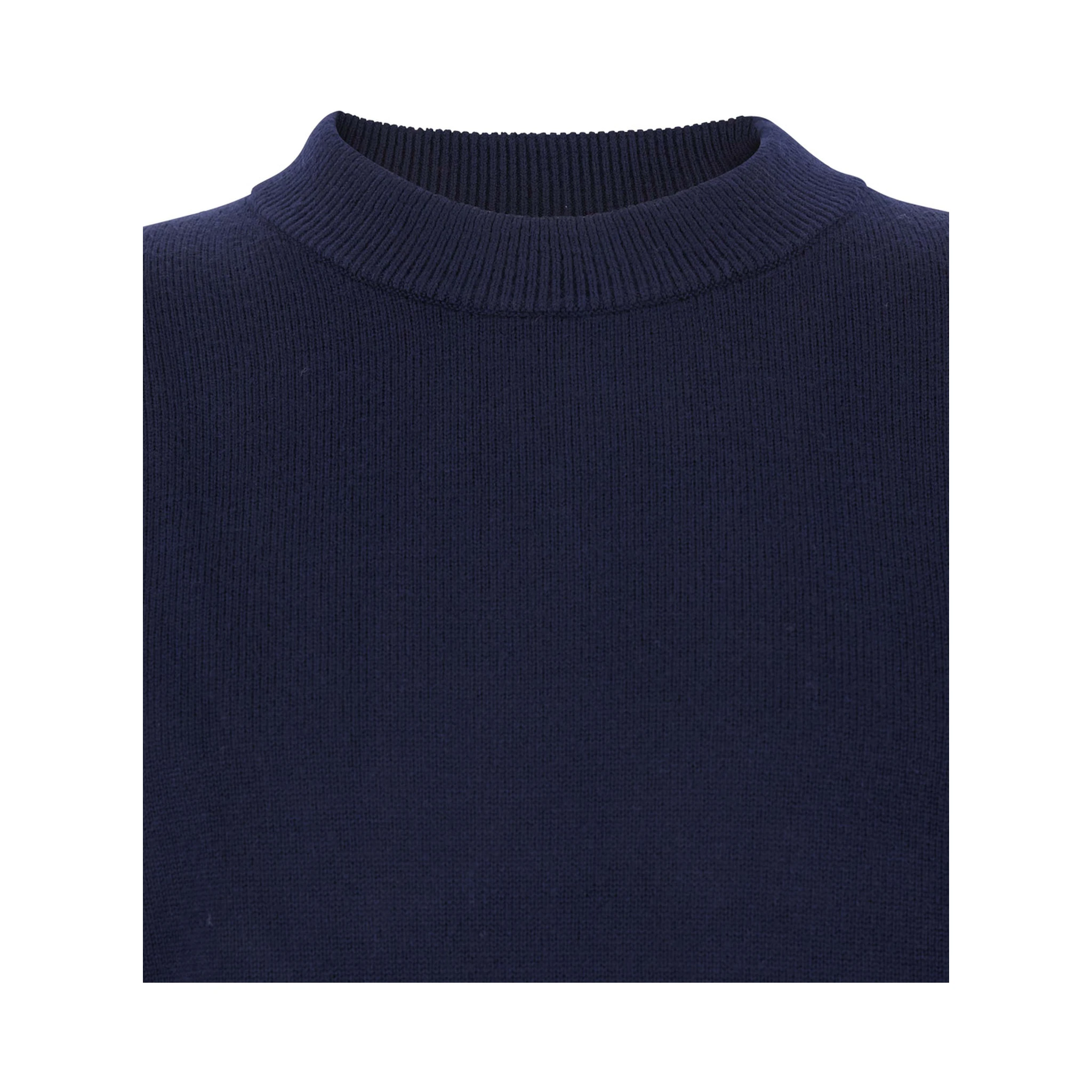 Blue Crew Neck Sweater with Dropped Shoulder in Wool Blend Man