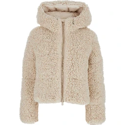 Dada Beige Jacket with Hood and Logo Patch on the Sleeve in Ecofur Woman
