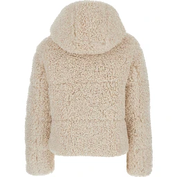 Dada Beige Jacket with Hood and Logo Patch on the Sleeve in Ecofur Woman