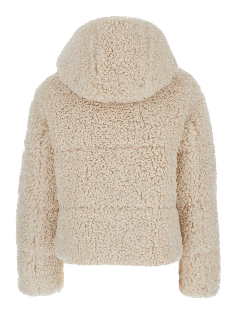 Dada Beige Jacket with Hood and Logo Patch on the Sleeve in Ecofur Woman
