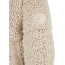 Dada Beige Jacket with Hood and Logo Patch on the Sleeve in Ecofur Woman