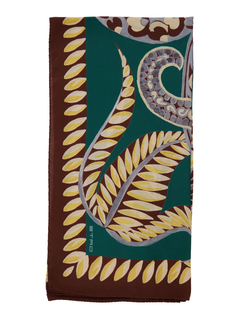 Norma Multicolor Scarf with Paisley Motif and All-Over Floral Print in Silk Woman