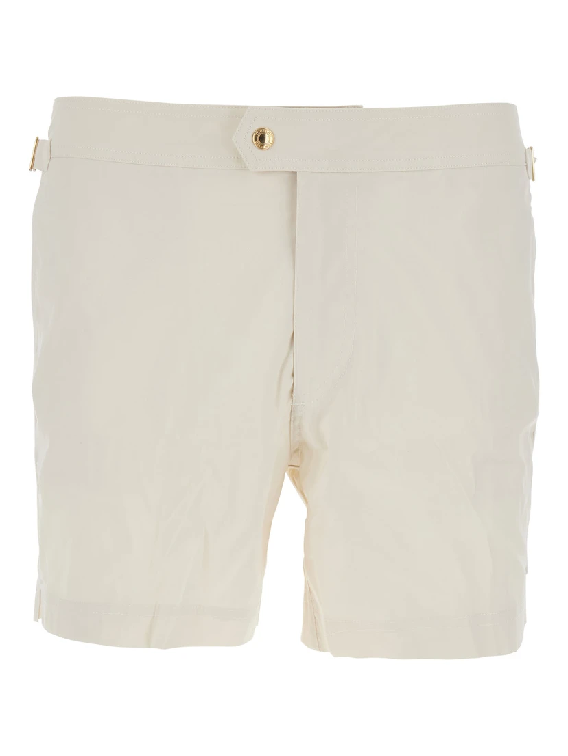 Beige Swim Shorts with Side Adjustable Straps and Logo Patch on the Side in Tech Fabric Man