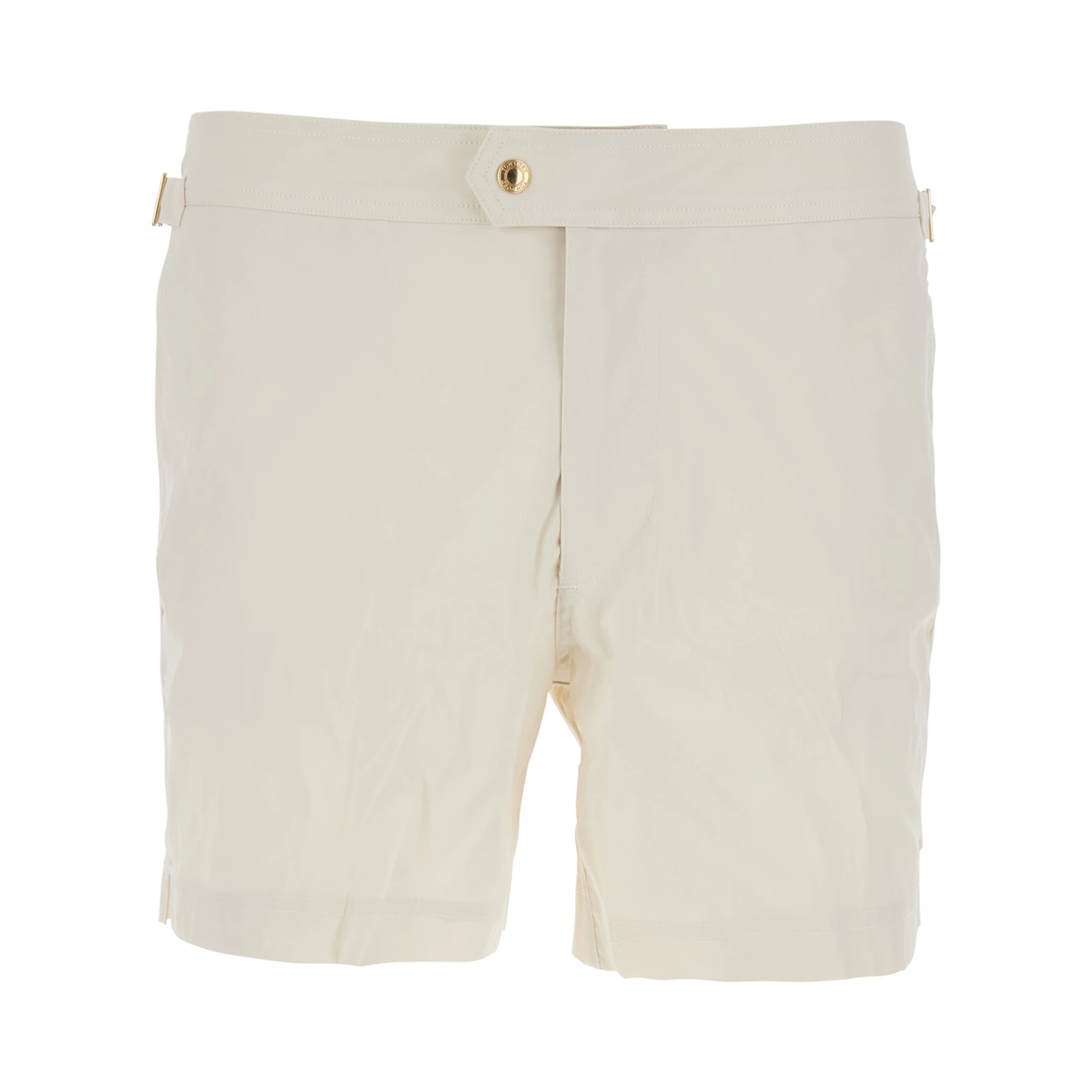 Beige Swim Shorts with Side Adjustable Straps and Logo Patch on the Side in Tech Fabric Man