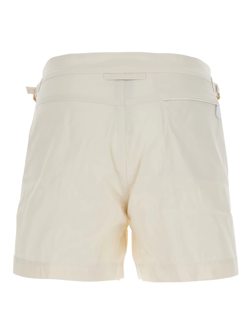 Beige Swim Shorts with Side Adjustable Straps and Logo Patch on the Side in Tech Fabric Man